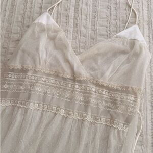 Sheer Lace Trim Slip Dress - Cream